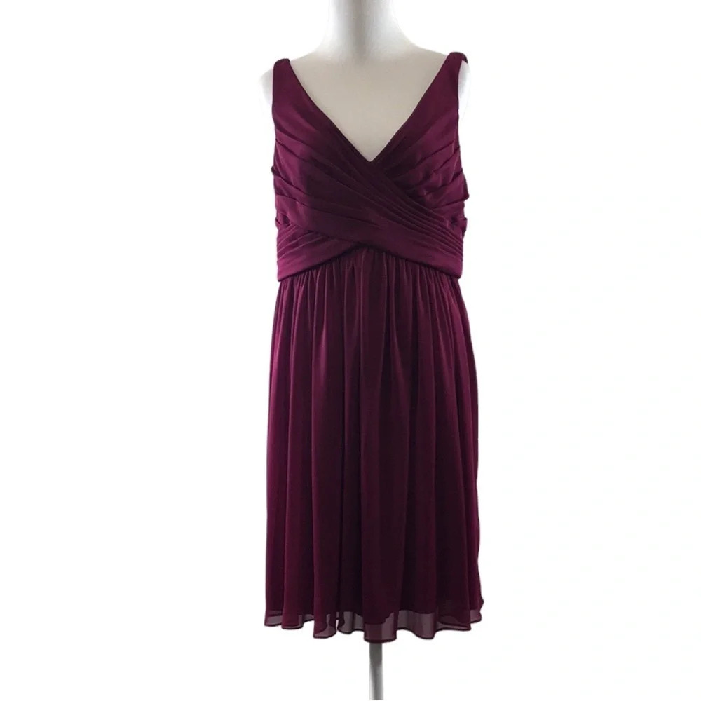 David's Bridal Purple Bridesmaid Sangria Dress Womens 14 CowlBack Pleated Maroon